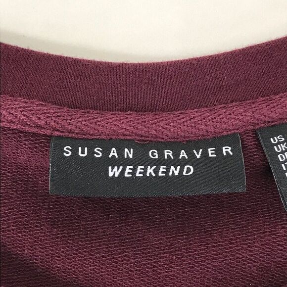 Susan Graver Weekend French Terry Embellished Top Women's Large Burgundy Holiday - Picture 9 of 12